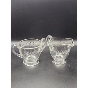 Indiana Glass Clear Willow Oleander Magnolia Footed Creamer Pitcher & Sugar Bowl